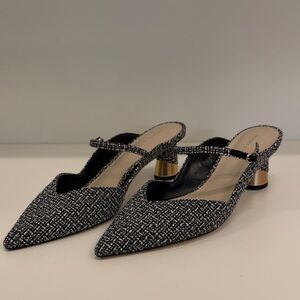 Charles & Keith Black and White Tweed Slingback Heels
